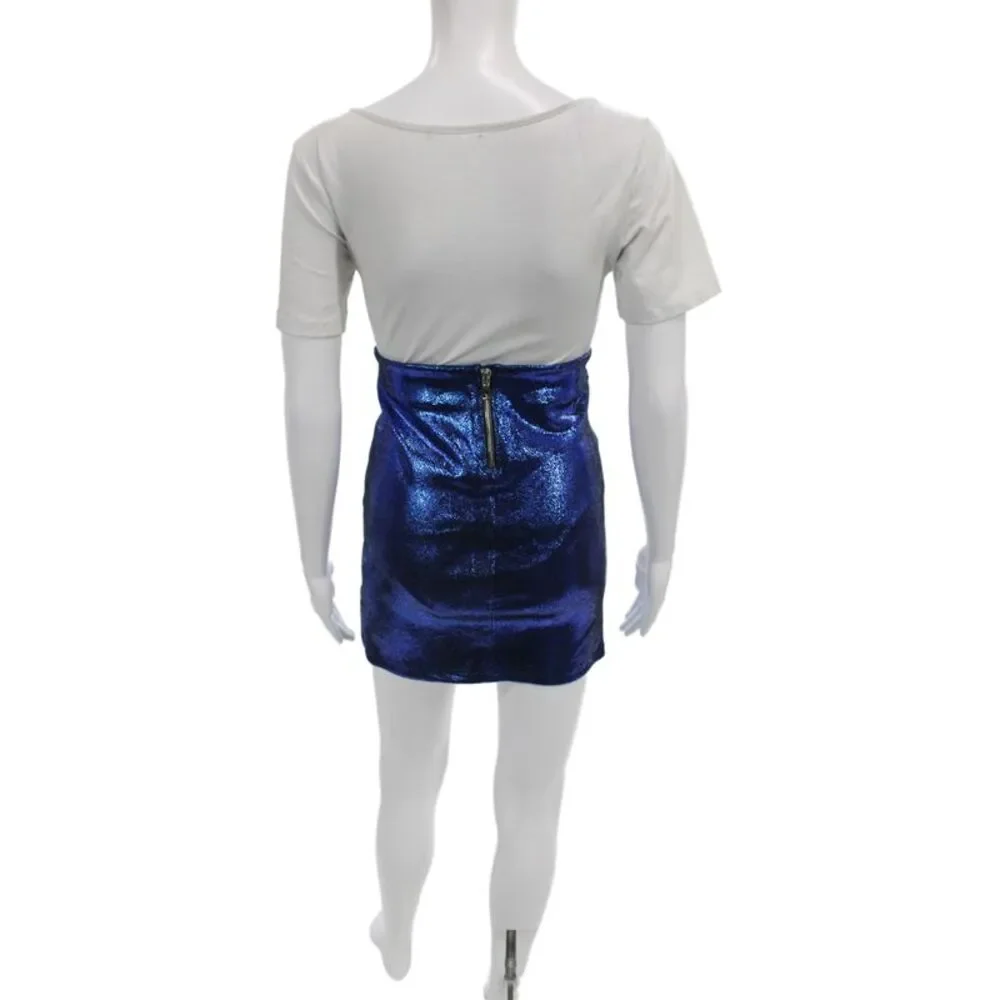 R+A Womens Mini Pencil Skirt Blue Stretch Lambskin Leather Size 4
